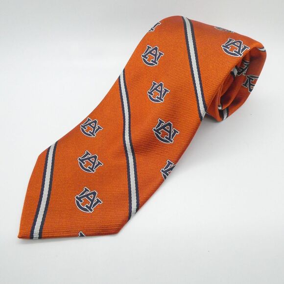 Auburn University AU Silk Neck Tie Logo Orange Striped Anders Bookstore USA - Picture 1 of 9